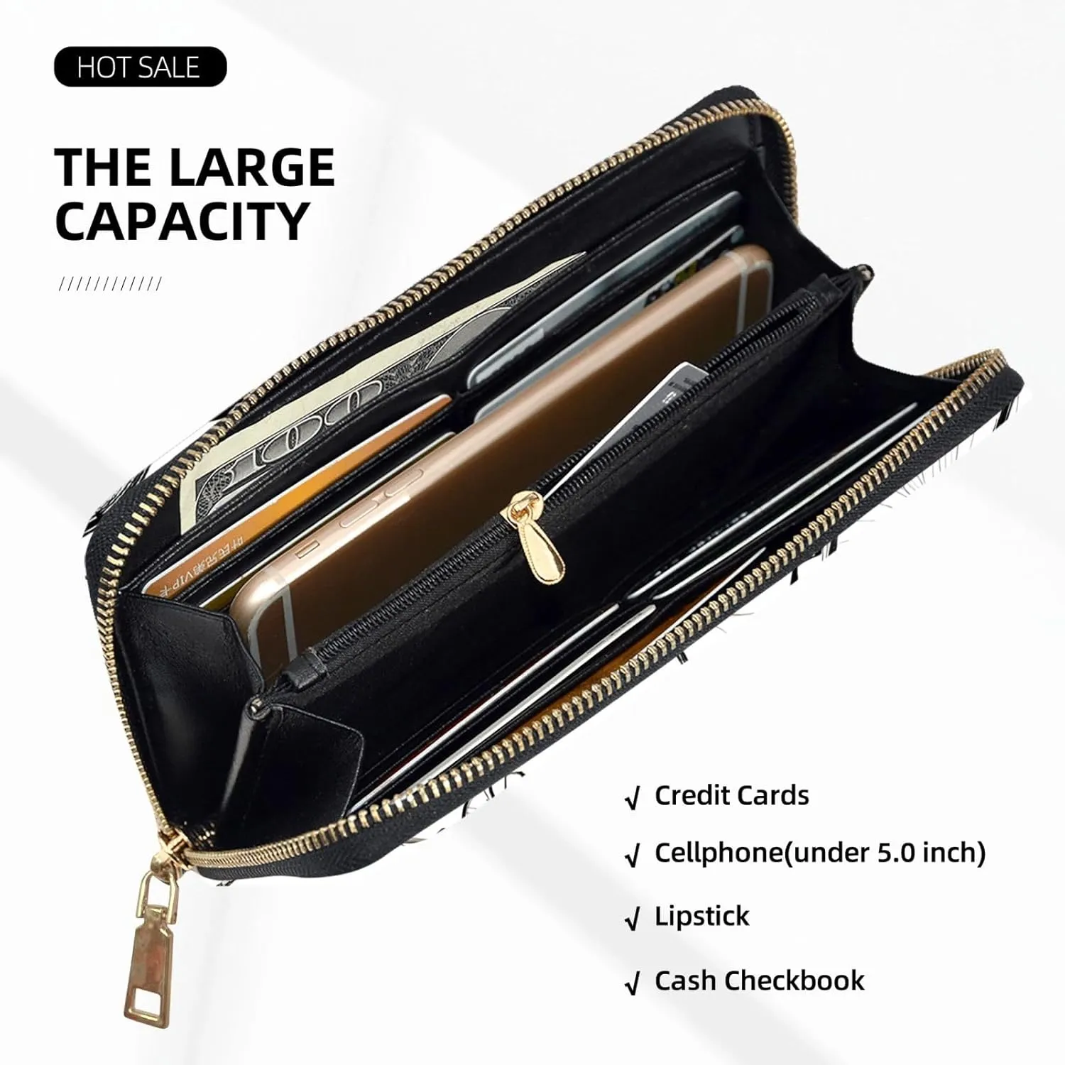 (Salmon) Pu Leather Purse Multi Compartment Card Wallet Stylish Wallet with Zipper for Cards, Coin, Bill, Retro Bicycle, One Size
