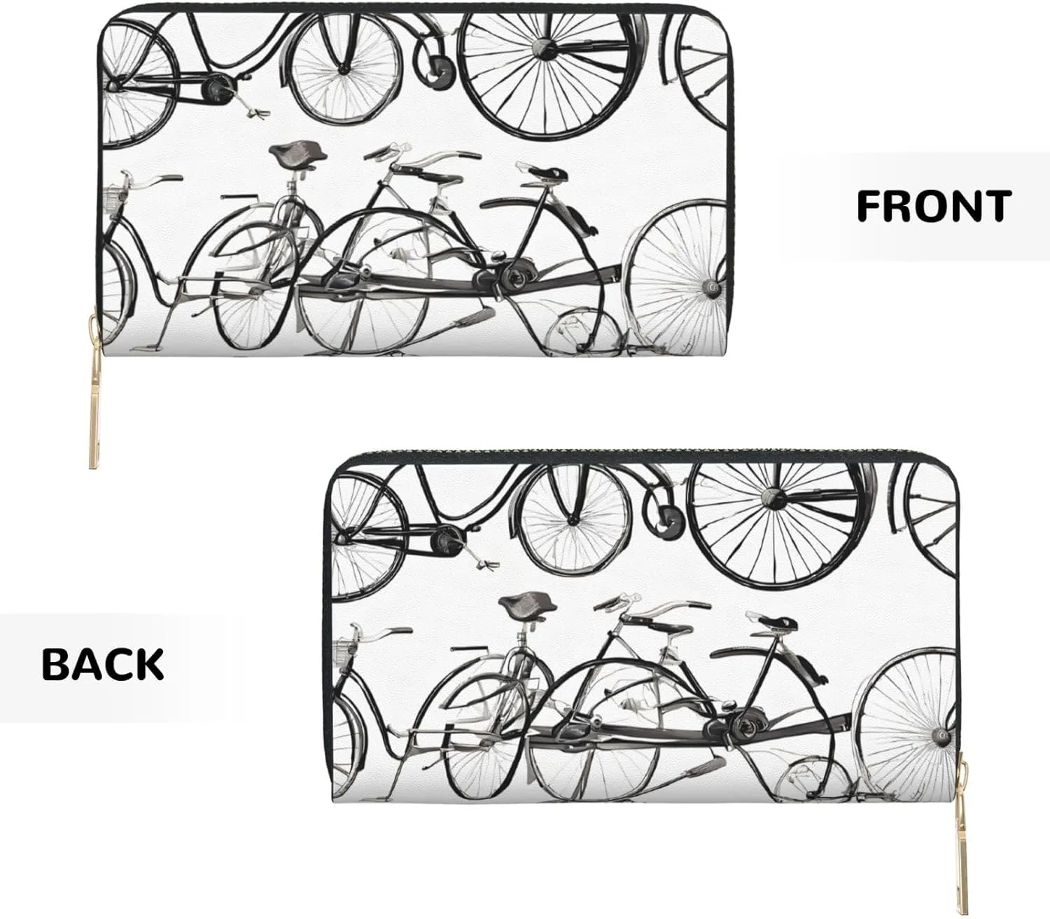 (Salmon) Pu Leather Purse Multi Compartment Card Wallet Stylish Wallet with Zipper for Cards, Coin, Bill, Retro Bicycle, One Size