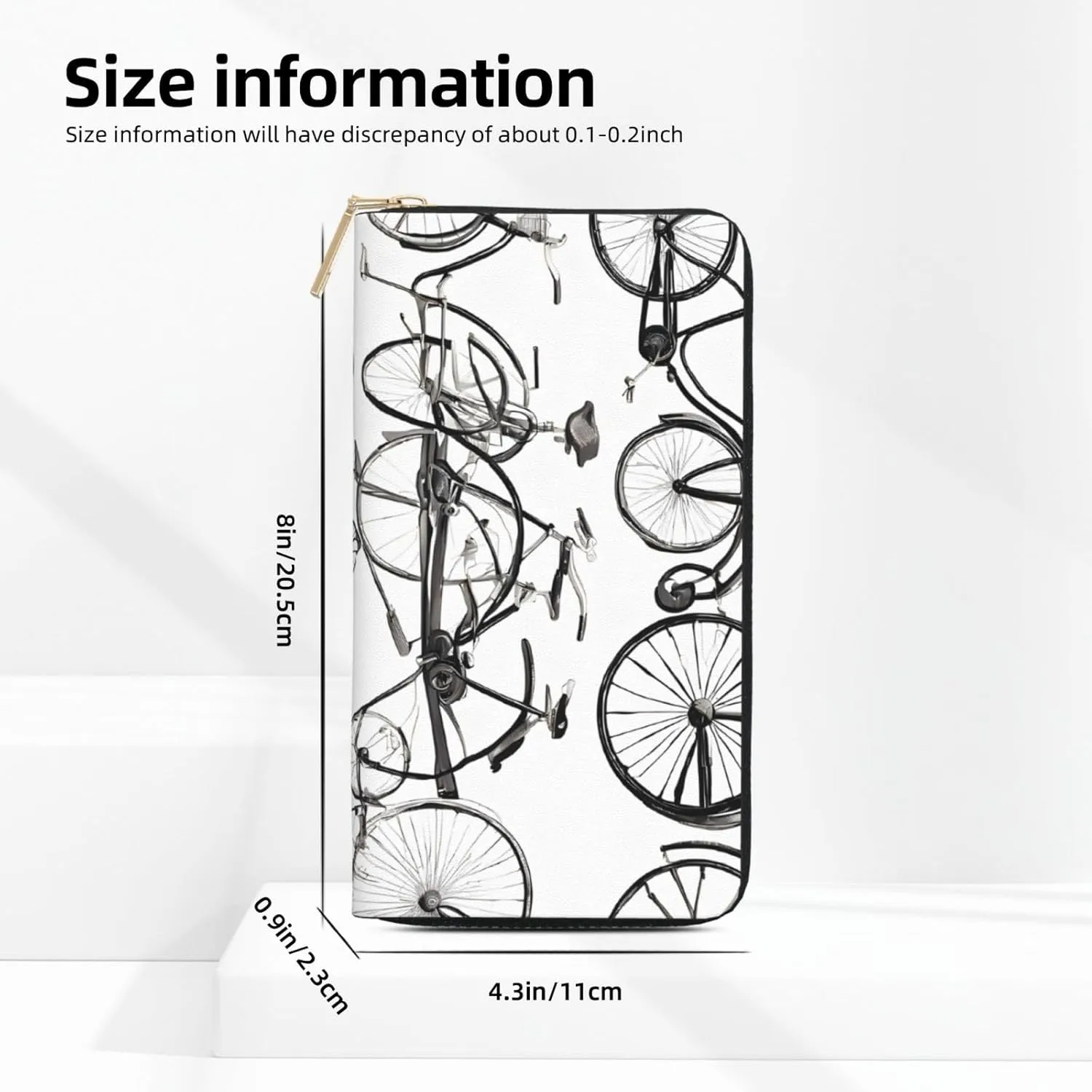 (Salmon) Pu Leather Purse Multi Compartment Card Wallet Stylish Wallet with Zipper for Cards, Coin, Bill, Retro Bicycle, One Size