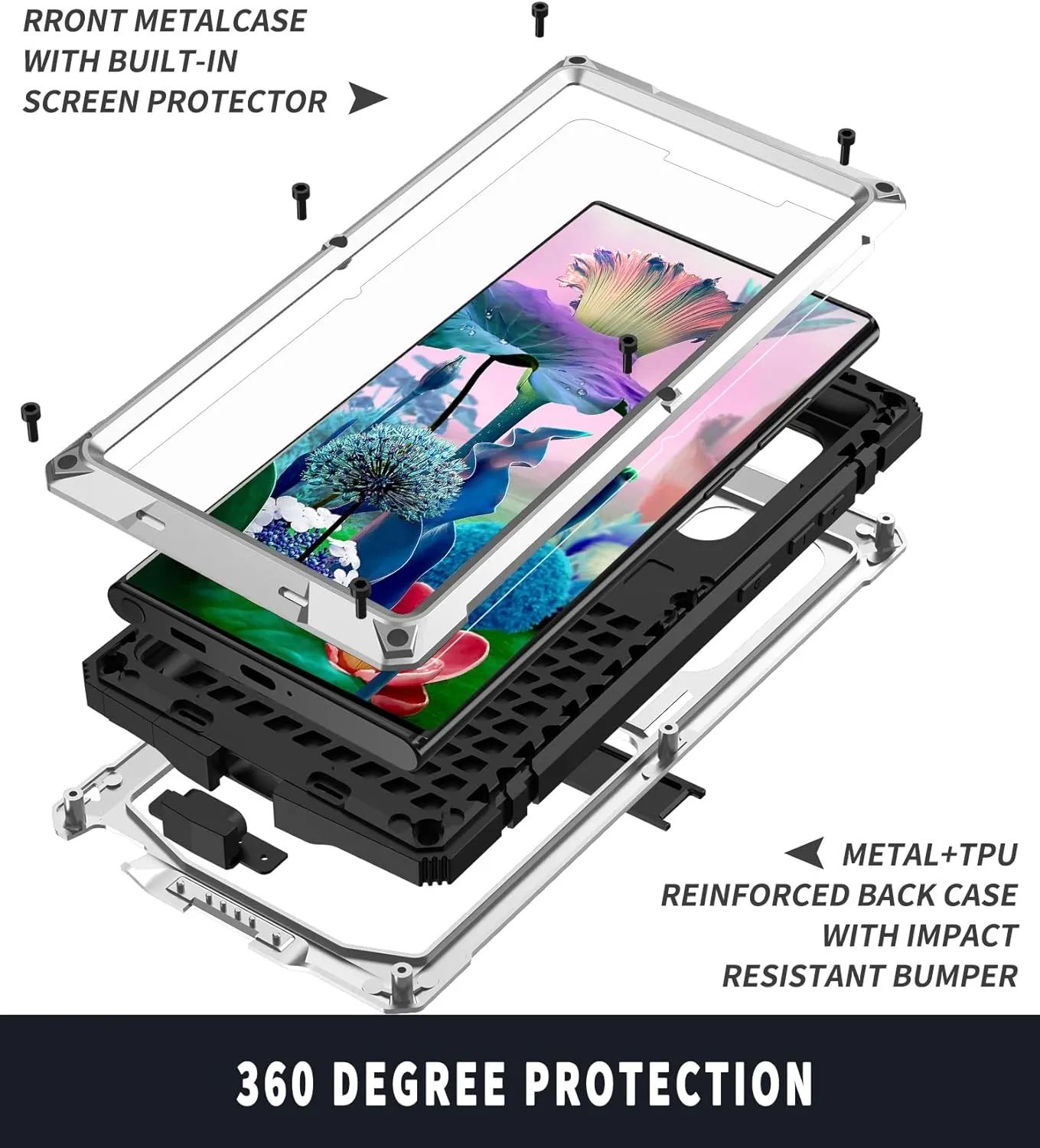 Samsung S23 Ultra Metal Case with Screen Protector Camera Cover Military Rugged Heavy Duty S23 Ultra Case Metal Kickstand Full Body Tough Dustproof Shockproof for Samsung S23 Ultra (Sliver)