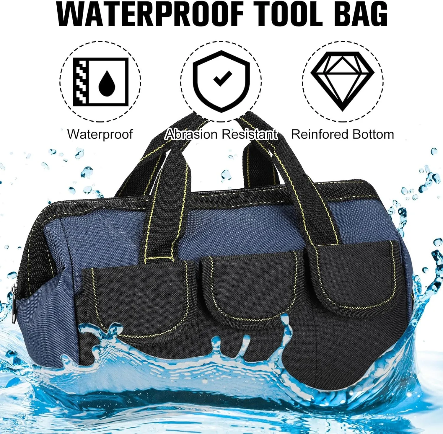 Sanwuta 3 Pack Tool Bag for Men with Waterproof Hard Bottom, Heavy Duty Tool Bag Wide Mouth Tote for Various Instrument, Electrician Carpenter Mechanic(13 Inch,Red, Army Green, Blue)