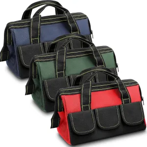 Sanwuta 3 Pack Tool Bag for Men with Waterproof Hard Bottom, Heavy Duty Tool Bag Wide Mouth Tote for Various Instrument, Electrician Carpenter Mechanic(13 Inch,Red, Army Green, Blue)
