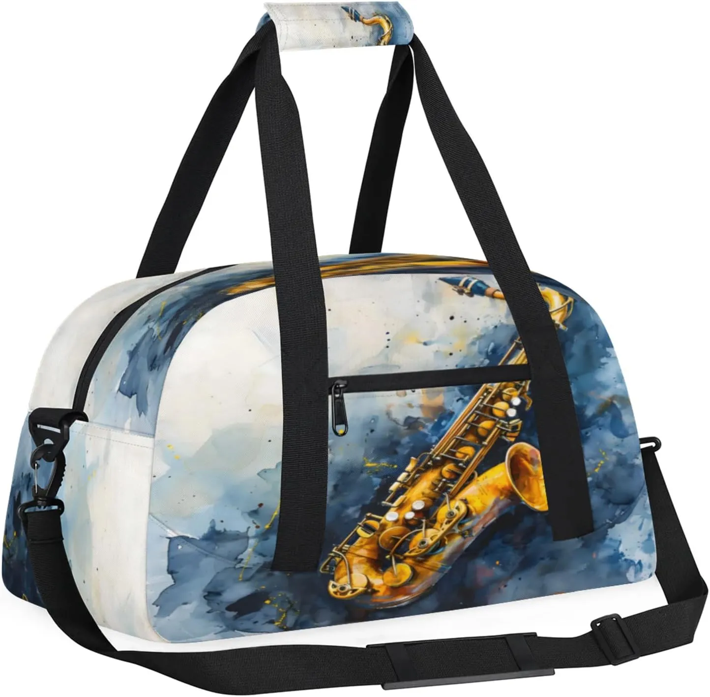 Saxophone Music Small Gym Bag 18 inch Carry On Duffel Bag for Weekender Travel Sports Workout Yoga Gymnastics Dance Ballet