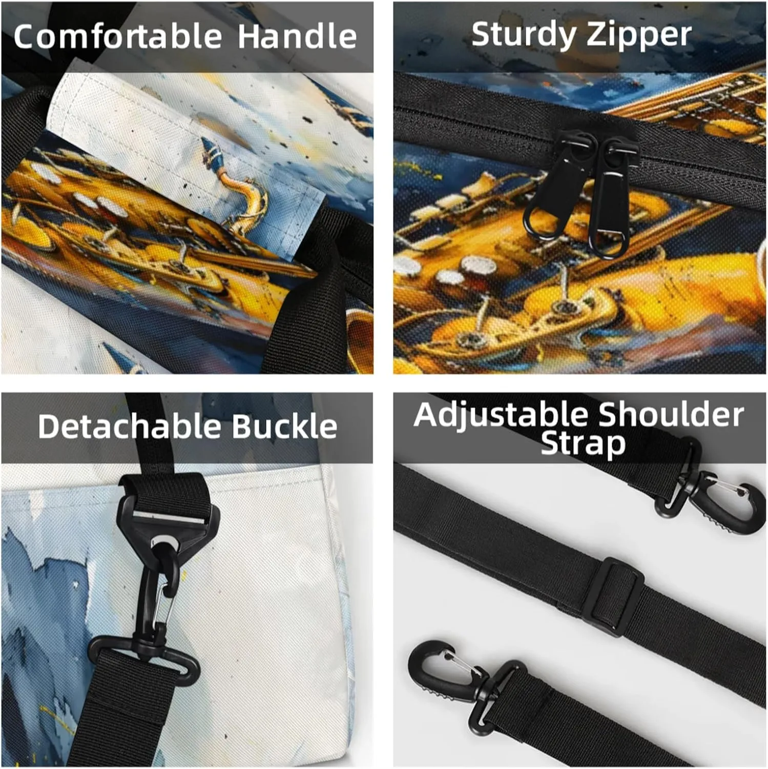Saxophone Music Small Gym Bag 18 inch Carry On Duffel Bag for Weekender Travel Sports Workout Yoga Gymnastics Dance Ballet