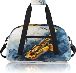 Saxophone Music Small Gym Bag 18 inch Carry On Duffel Bag for Weekender Travel Sports Workout Yoga Gymnastics Dance Ballet