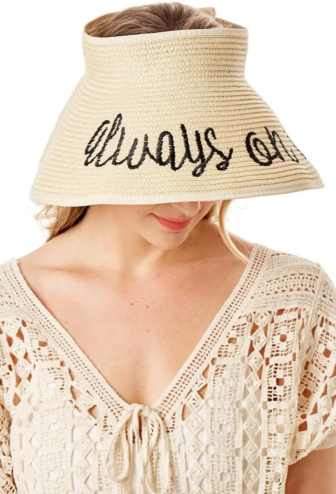 ScarvesMe Women's Adjustable Always on Vacay Roll up Straw Visor Sun Hat