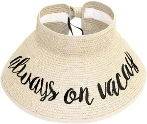 ScarvesMe Women's Adjustable Always on Vacay Roll up Straw Visor Sun Hat