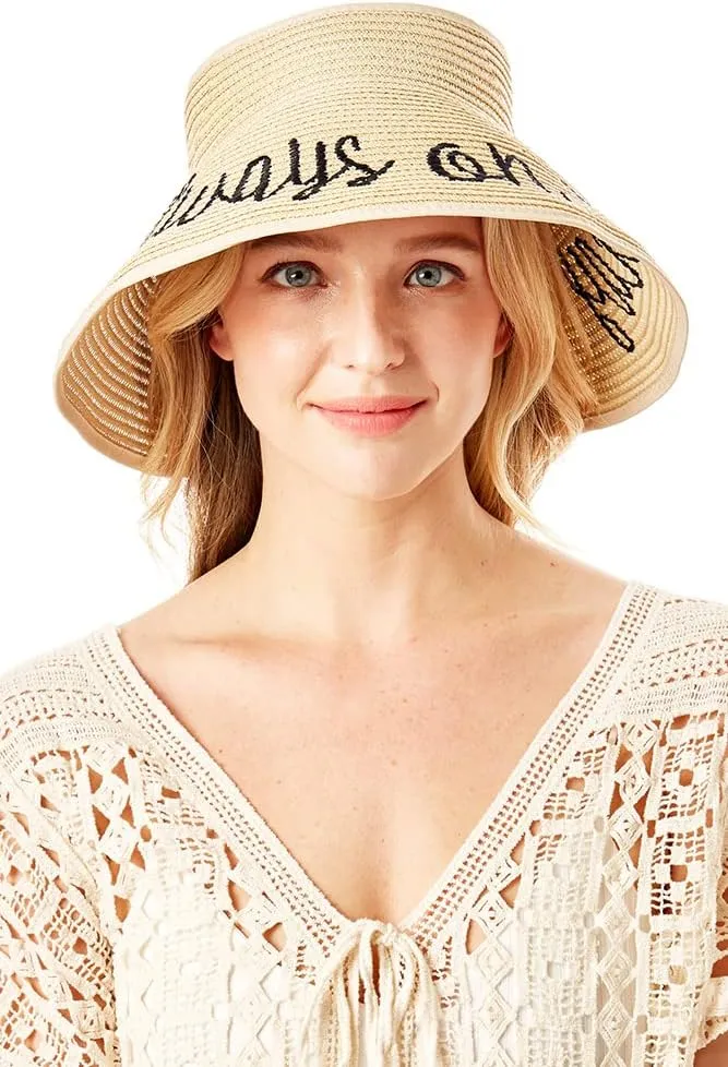 ScarvesMe Women's Adjustable Always on Vacay Roll up Straw Visor Sun Hat