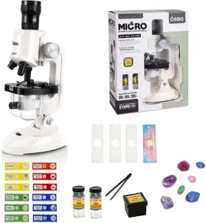 Science Kits for Kids Beginner Microscope with LED 100X 400X and 1200X-Include Sample Prepared Slides 12pc- Educational Toy Birthday Valentine's Day Gift White
