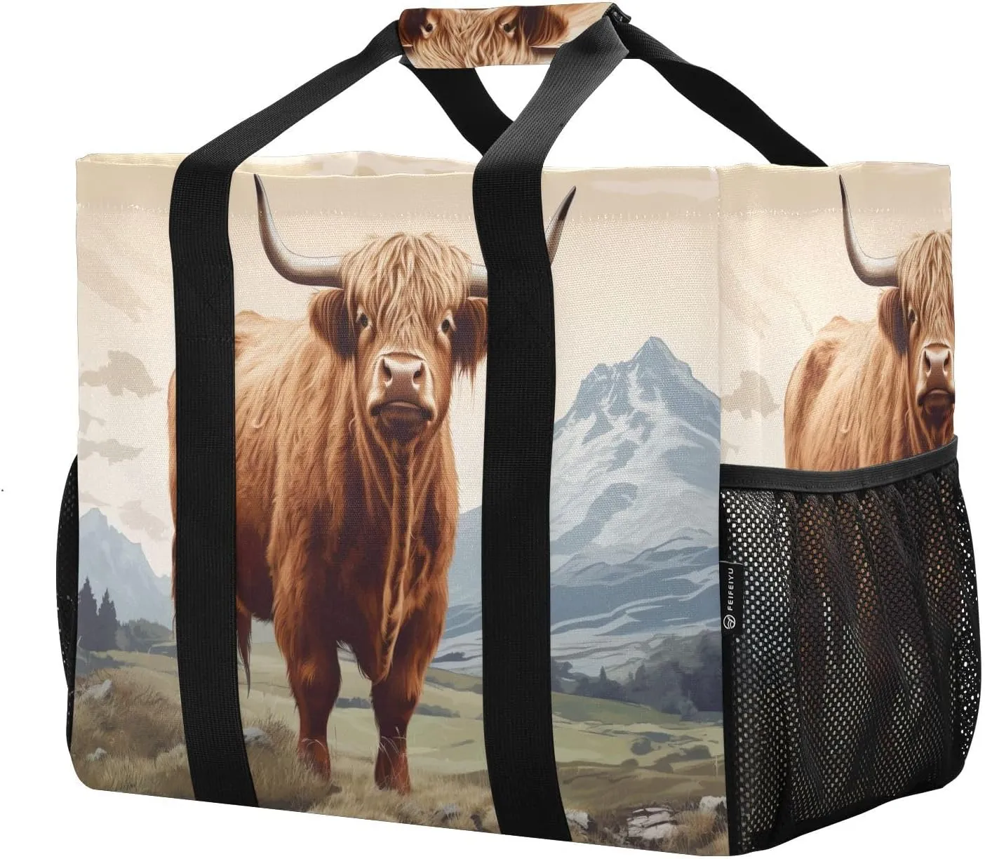 Scotland Highland Cattle Foldable Travel Duffel Bag for Men Women Waterproof Weekender Overnight Carry On Tote Bag with Comfortable Handle Sports Gym Bag for Hospital Airplane Business Trips Sport