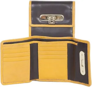 Scully Women's Leather Trifold Credit Card Wallet Yellow/Chocolate