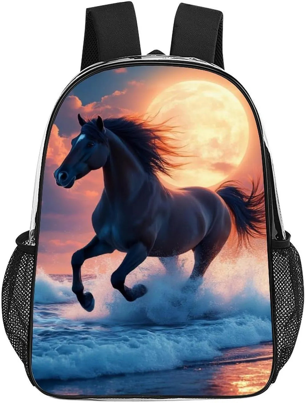 Sea Running Wild Horse Art Backpack Lightweight Anti-Theft Multipurpose Shoulder Bag Large Capacity Travel Hiking Backpack Transparent Bag