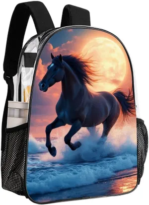 Sea Running Wild Horse Art Backpack Lightweight Anti-Theft Multipurpose Shoulder Bag Large Capacity Travel Hiking Backpack Transparent Bag