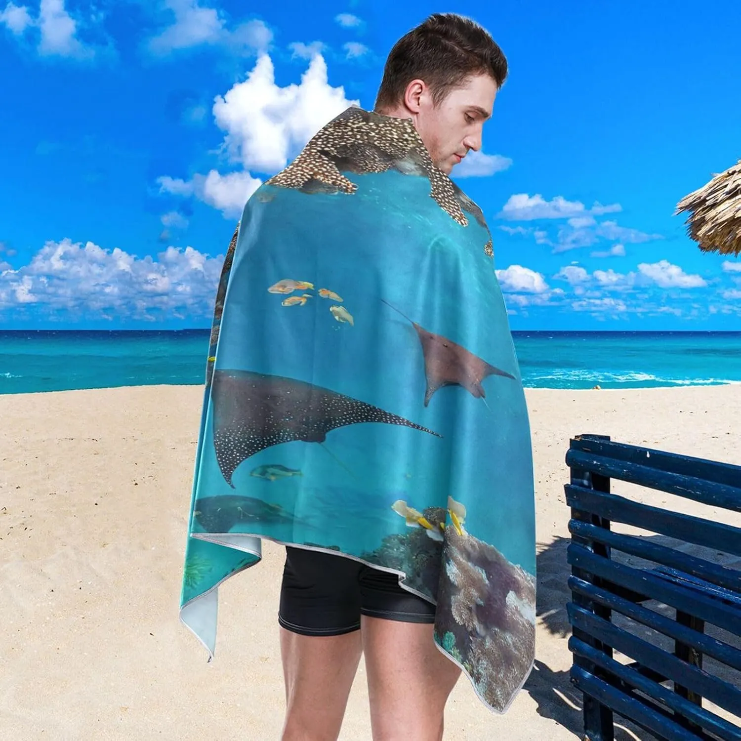 Sea Stingray Beach Towel - Lightweight Compact Oversized Travel Towels - Super Absorbent Quick Dry Towel for Swimming Camping Holiday