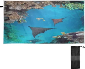 Sea Stingray Beach Towel - Lightweight Compact Oversized Travel Towels - Super Absorbent Quick Dry Towel for Swimming Camping Holiday