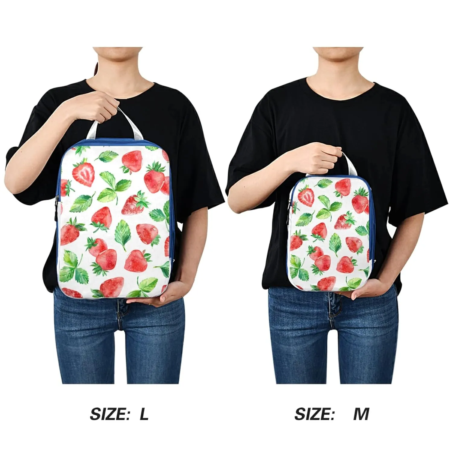 Seamless Watercolor Red Strawberries Berry with Green Leaves on White 3 Piece set Cubes Expandable Adjustable Luggage Packing Bags, Ultralight Organizer Accessories Travel Suitcase Compressible Bags