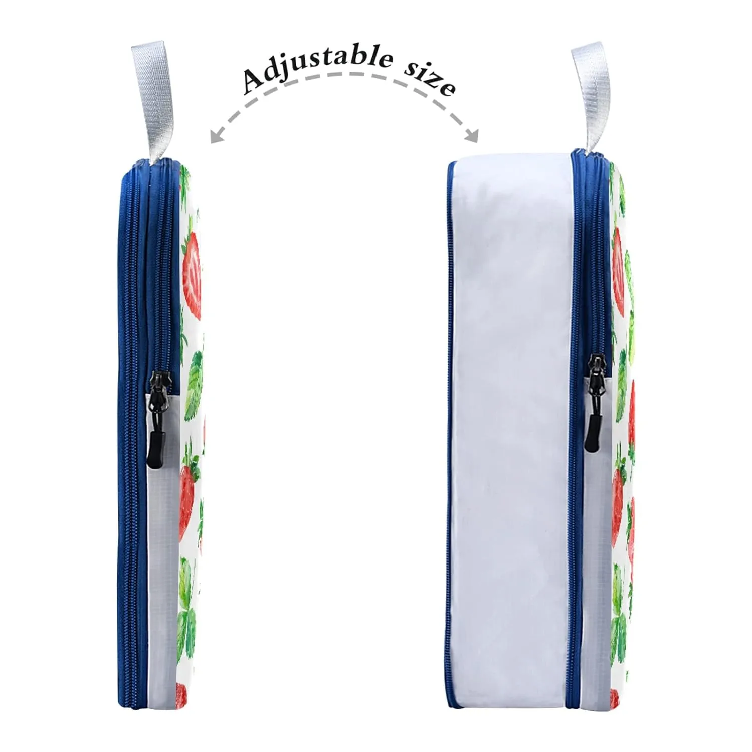 Seamless Watercolor Red Strawberries Berry with Green Leaves on White 3 Piece set Cubes Expandable Adjustable Luggage Packing Bags, Ultralight Organizer Accessories Travel Suitcase Compressible Bags