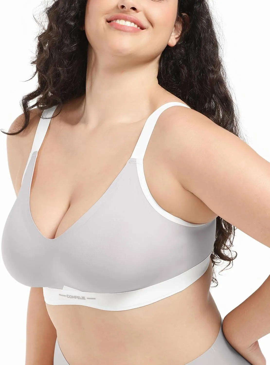 Seamless Wireless Bra for Busty Women No Underwire Lightly Lined Deep V T-Shirt Bralette Underarm-Smoothing