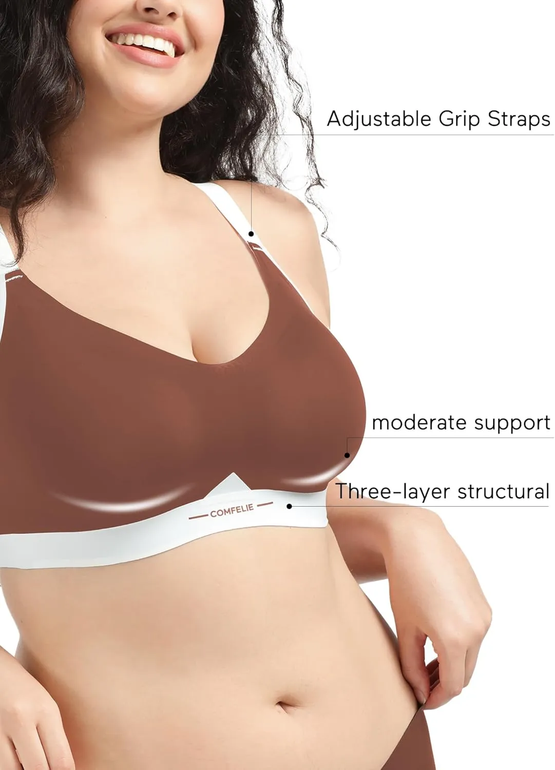 Seamless Wireless Bra for Busty Women No Underwire Lightly Lined Deep V T-Shirt Bralette Underarm-Smoothing