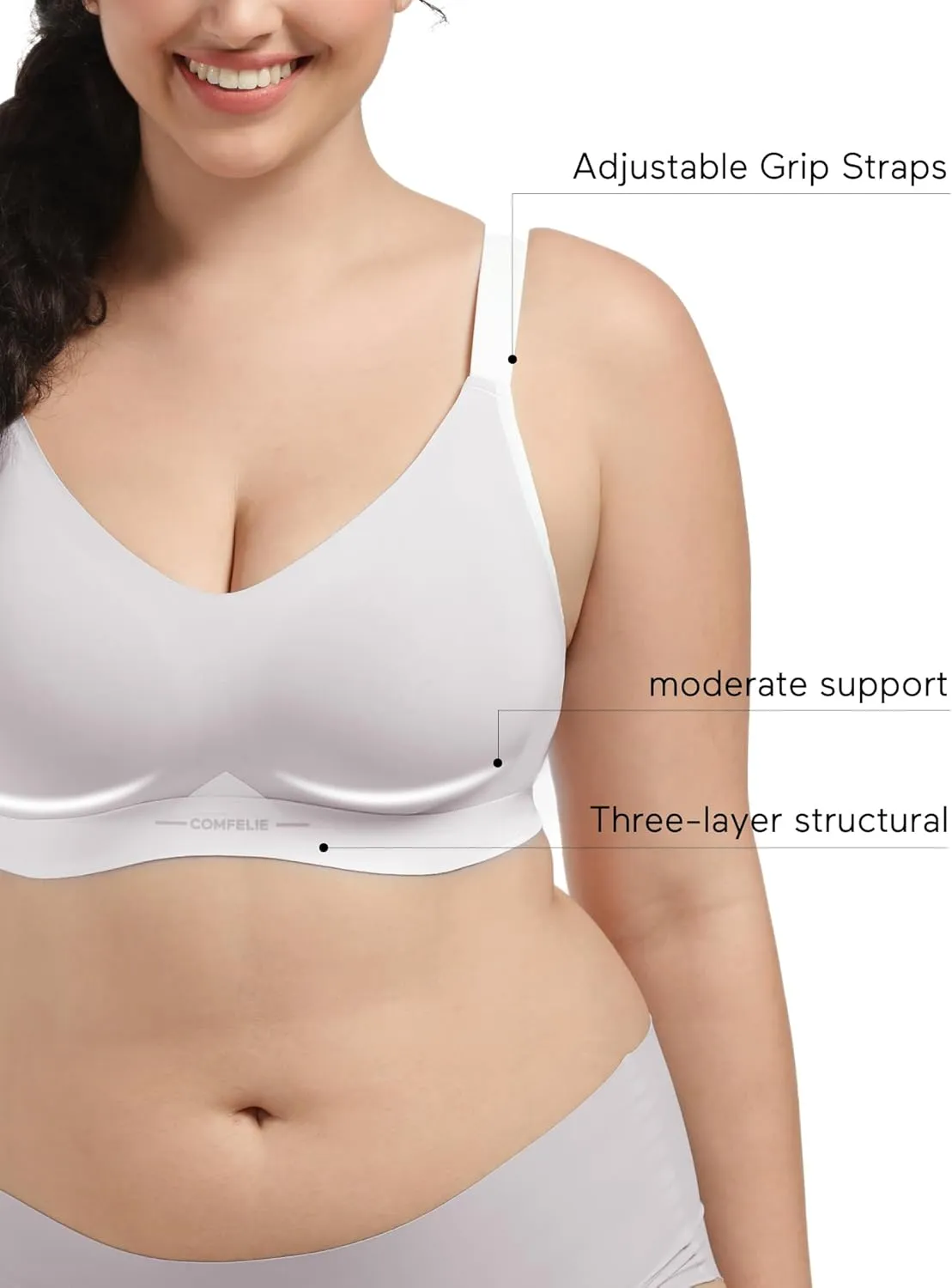 Seamless Wireless Bra for Busty Women No Underwire Lightly Lined Deep V T-Shirt Bralette Underarm-Smoothing