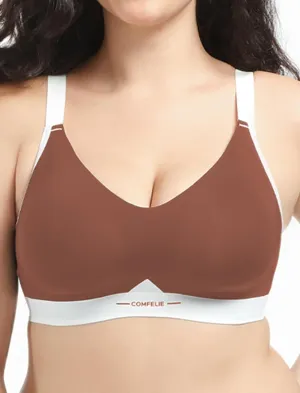 Seamless Wireless Bra for Busty Women No Underwire Lightly Lined Deep V T-Shirt Bralette Underarm-Smoothing
