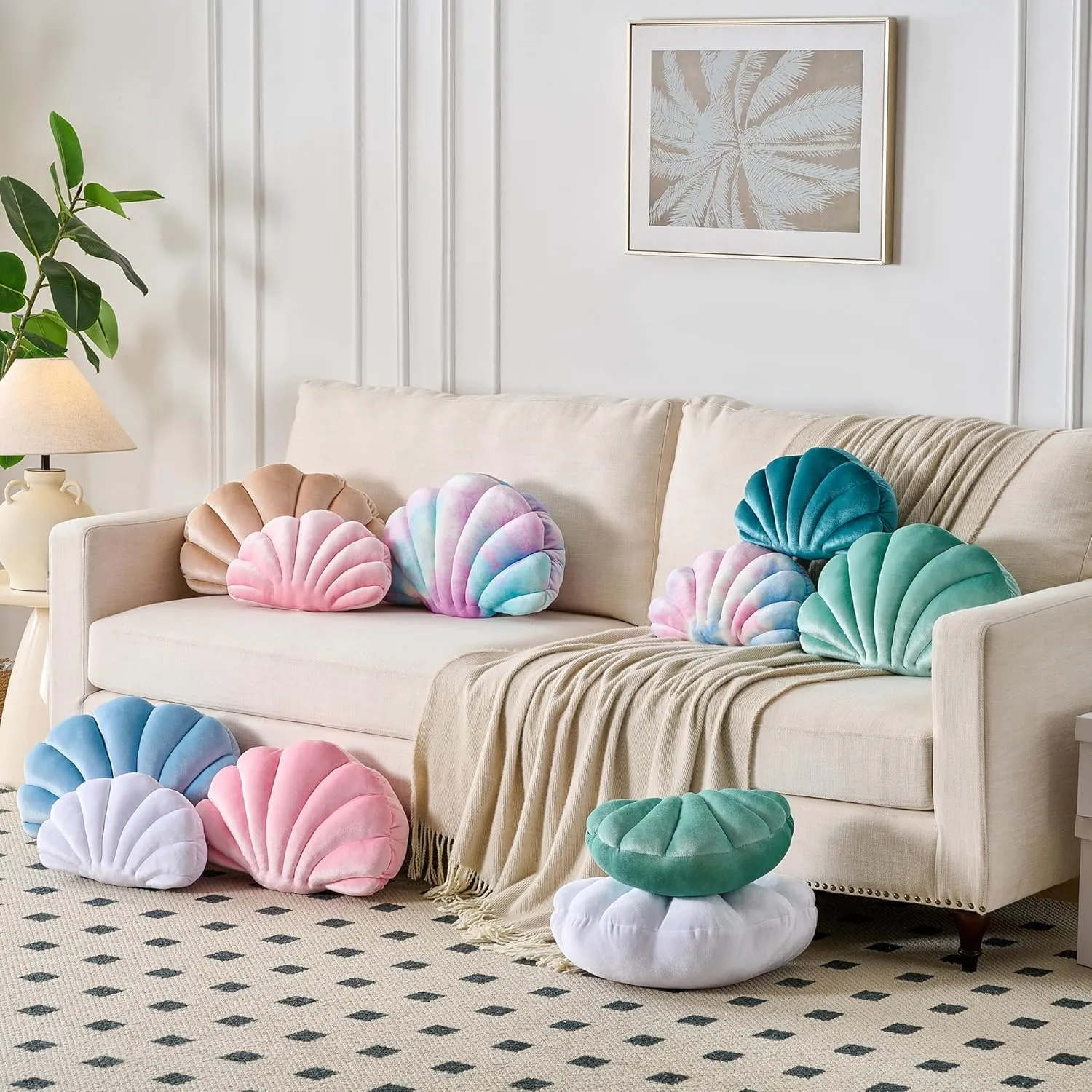 Seashell Decorative Pillow Shell Shaped Throw Pillow 3D Insert Beach Pillow Soft Velvet Pillow Sea Ocean Decoration Couch Bed Pillow Cushions(Purple,14 X 11 inch)