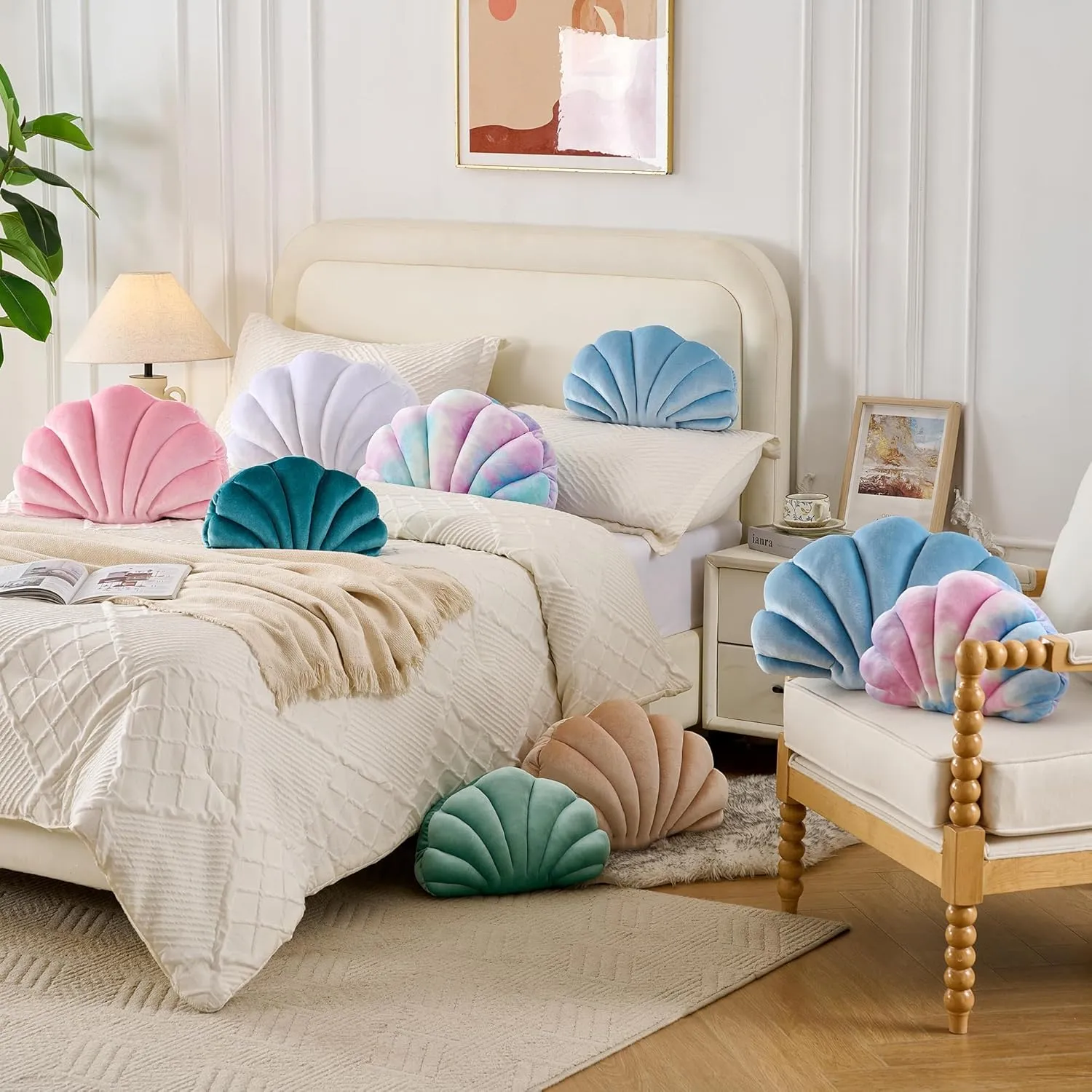 Seashell Decorative Pillow Shell Shaped Throw Pillow 3D Insert Beach Pillow Soft Velvet Pillow Sea Ocean Decoration Couch Bed Pillow Cushions(Purple,14 X 11 inch)