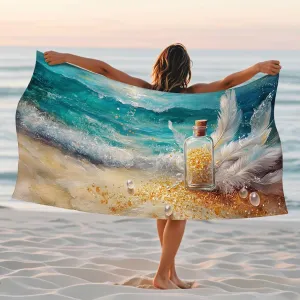 Serene Ocean Waves Microfiber Beach Towel Aqua Blue Coastal Art Blanket, Quick Dry Absorbent Sand Free Oversized Lightweight Beach Blanket, Vacation Picnic Essentials 62x31 Inch