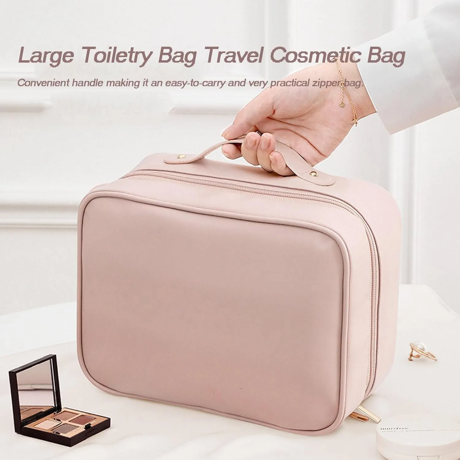 Setpatient Multi-Compartment Toiletry Cosmetics Bag, Set Patient Travel Makeup Bag, set patient cosmetic bag, set patient makeup bag, Multi-Compartment Toiletry Cosmetics Bag(Pink)