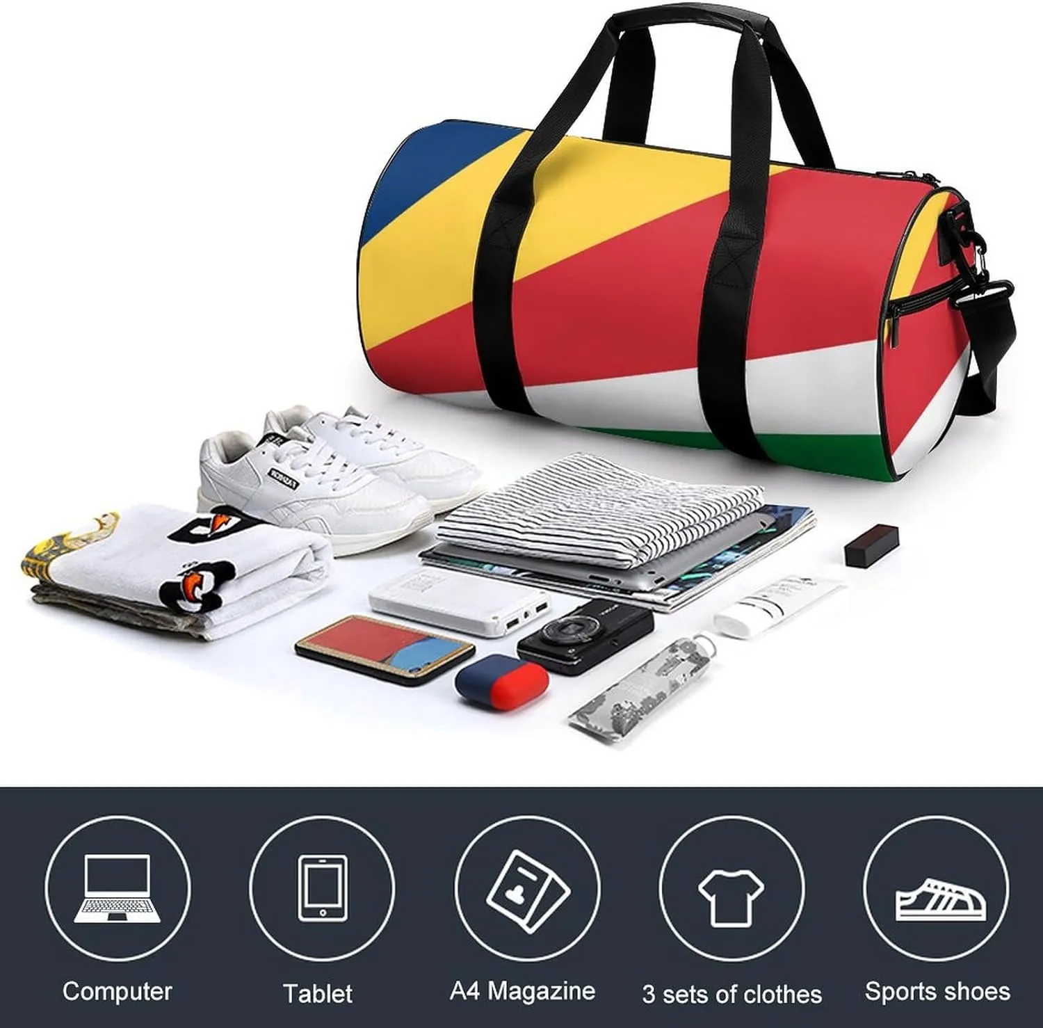 Seychelles Flag Large Capacity Gym Bag for Women Men with Wet Pocket Travel Duffel