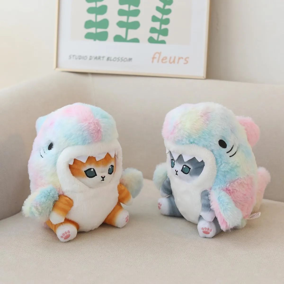 Shark Cat Plush Toy, Cute Fried Shrimp Shark Stuffed Animals Doll, Kawaii Shark Cat Plush Pillow Toy Birthday for Kids Boys Girls (12inch, Tie Dye)