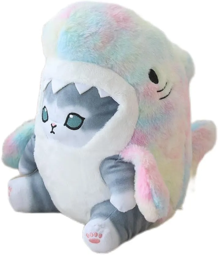 Shark Cat Plush Toy, Cute Fried Shrimp Shark Stuffed Animals Doll, Kawaii Shark Cat Plush Pillow Toy Birthday for Kids Boys Girls (12inch, Tie Dye)