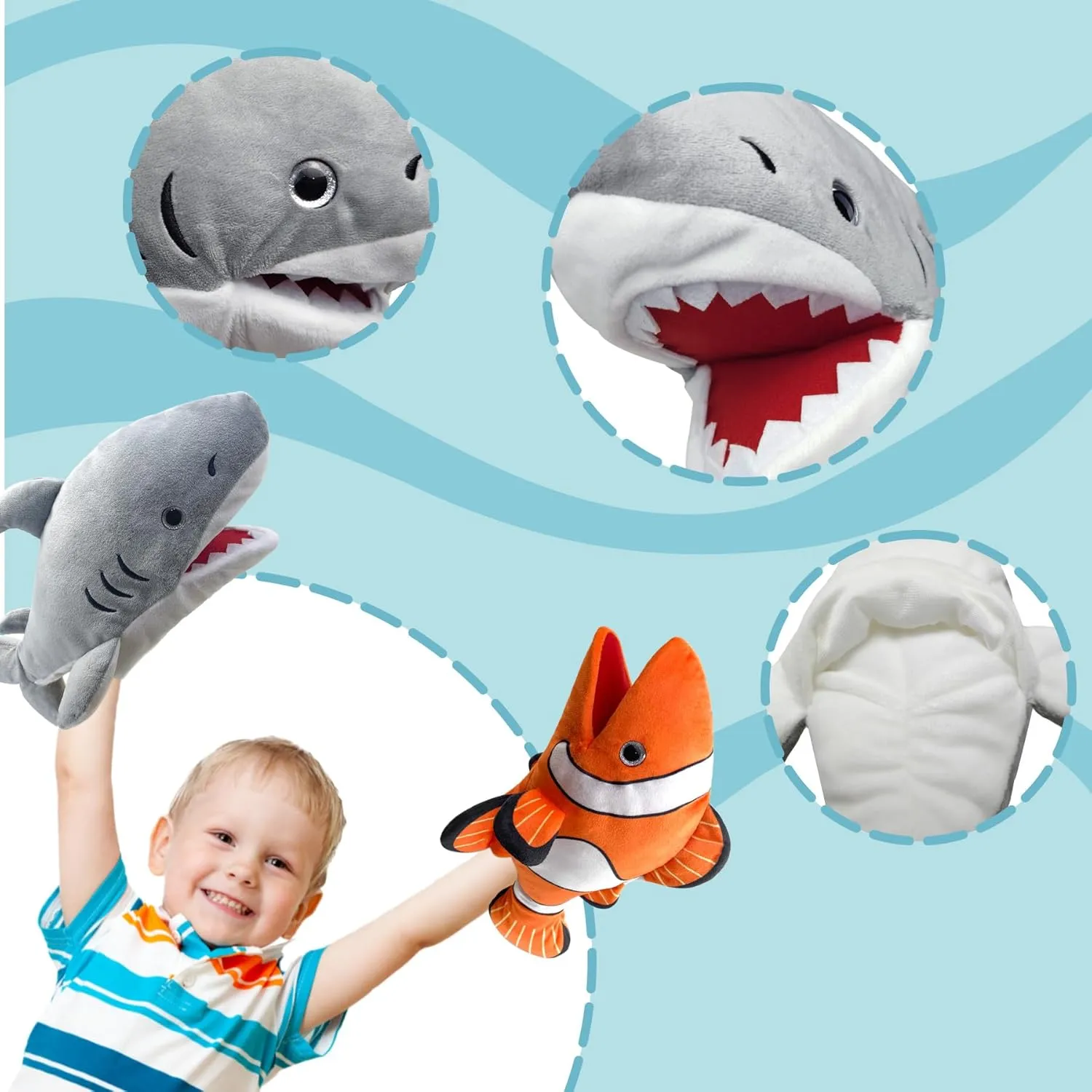 Shark Hand Puppet Realistic Plush Puppet 13",Shark Puppets for Kids Ocean Animal Hand Puppet with Moveable Mouth,Soft Stuffed Shark Puppet Story Toys Shark Puppets Role Play Teaching Gift