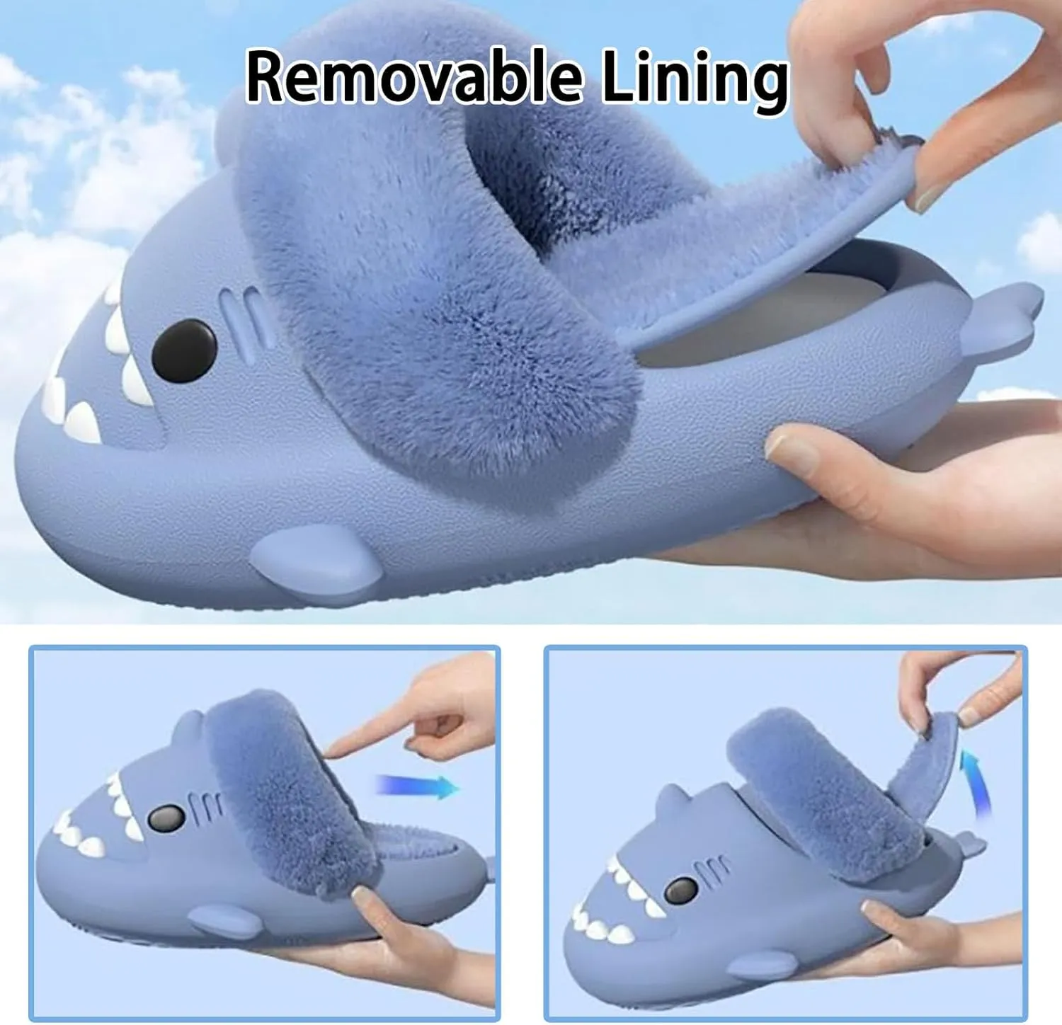 Sharklas Originals Winter, Sharklas Originales Kids Polares, Shark Slippers Removable Plush Lining, Comfy Waterproof Slides