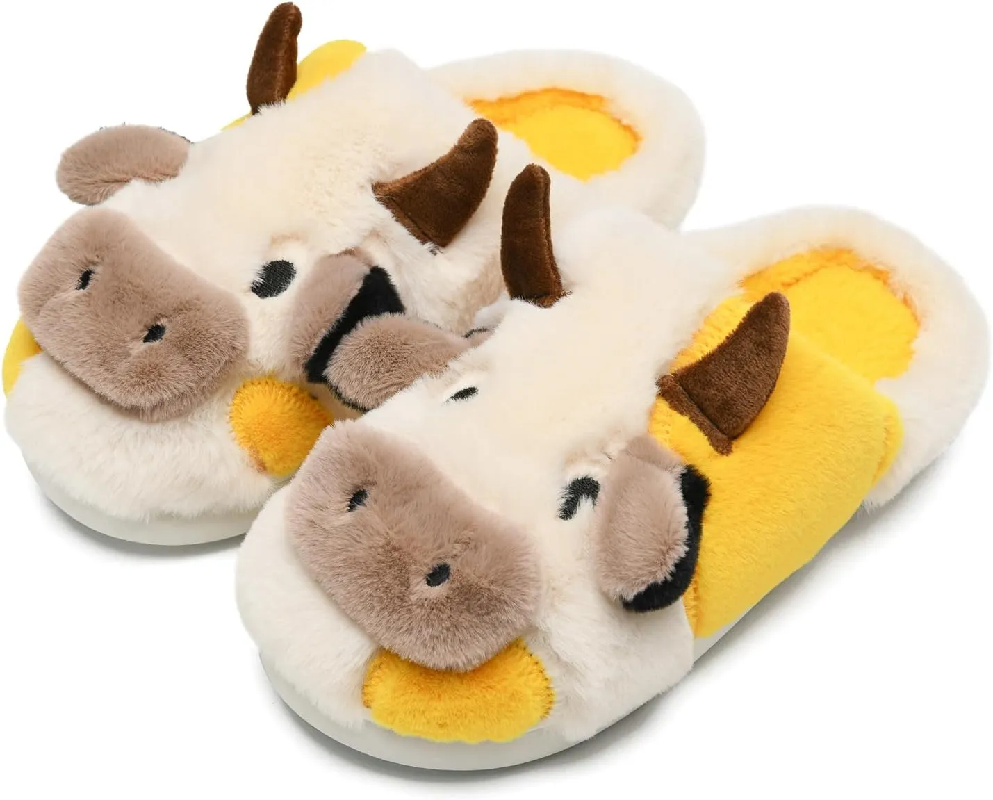 sharllen Fuzzy Cow Slippers for Kids Cute Fluffy Cow Kids House Slippers Toddler Girls Boys Animal Cartoon House Shoes for Indoor Outdoor