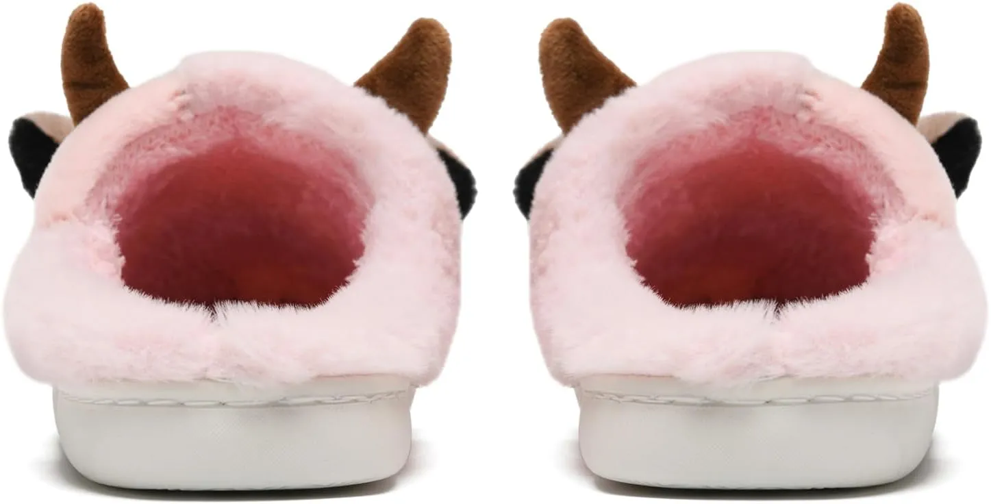 sharllen Fuzzy Cow Slippers for Kids Cute Fluffy Cow Kids House Slippers Toddler Girls Boys Animal Cartoon House Shoes for Indoor Outdoor