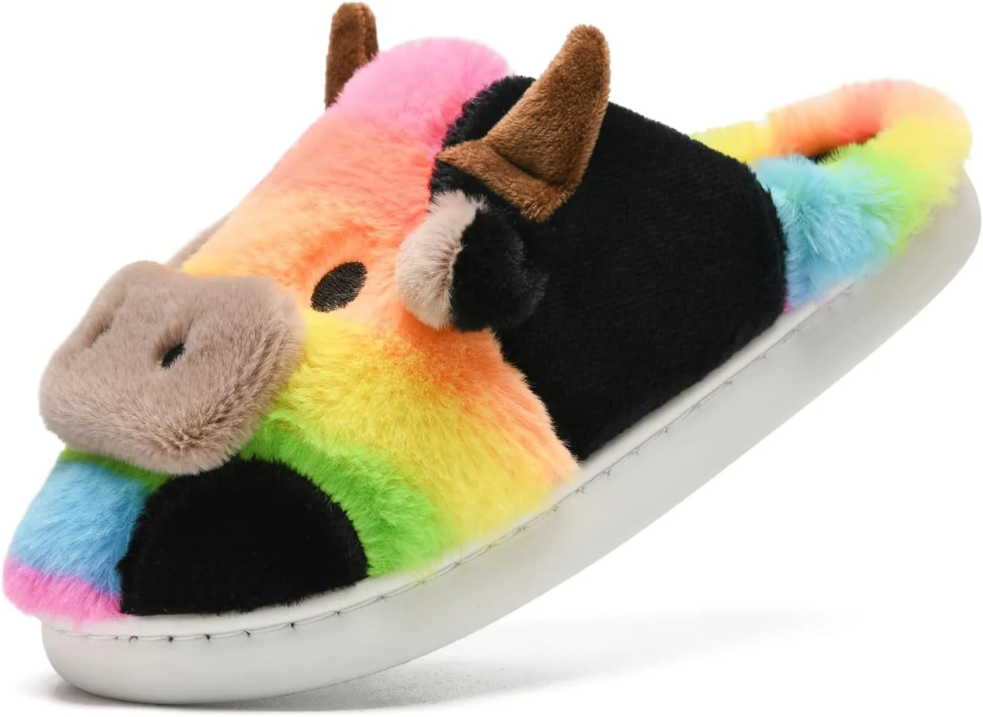 sharllen Fuzzy Cow Slippers for Kids Cute Fluffy Cow Kids House Slippers Toddler Girls Boys Animal Cartoon House Shoes for Indoor Outdoor