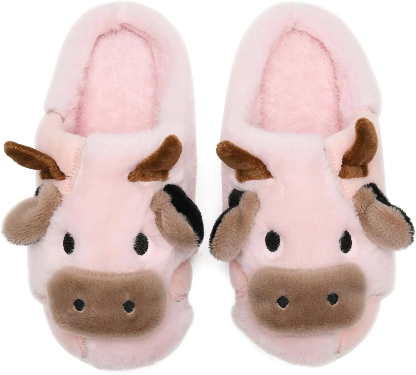 sharllen Fuzzy Cow Slippers for Kids Cute Fluffy Cow Kids House Slippers Toddler Girls Boys Animal Cartoon House Shoes for Indoor Outdoor