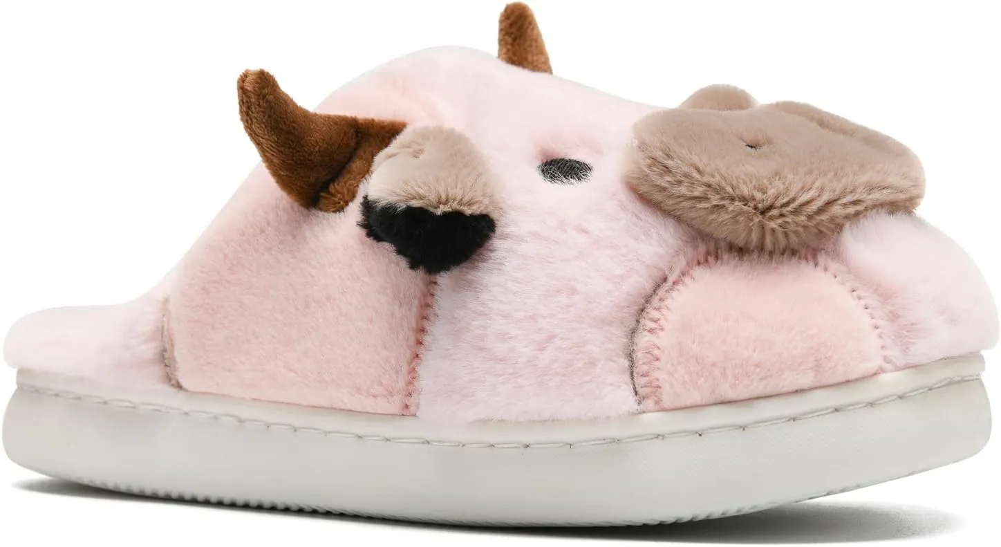 sharllen Fuzzy Cow Slippers for Kids Cute Fluffy Cow Kids House Slippers Toddler Girls Boys Animal Cartoon House Shoes for Indoor Outdoor