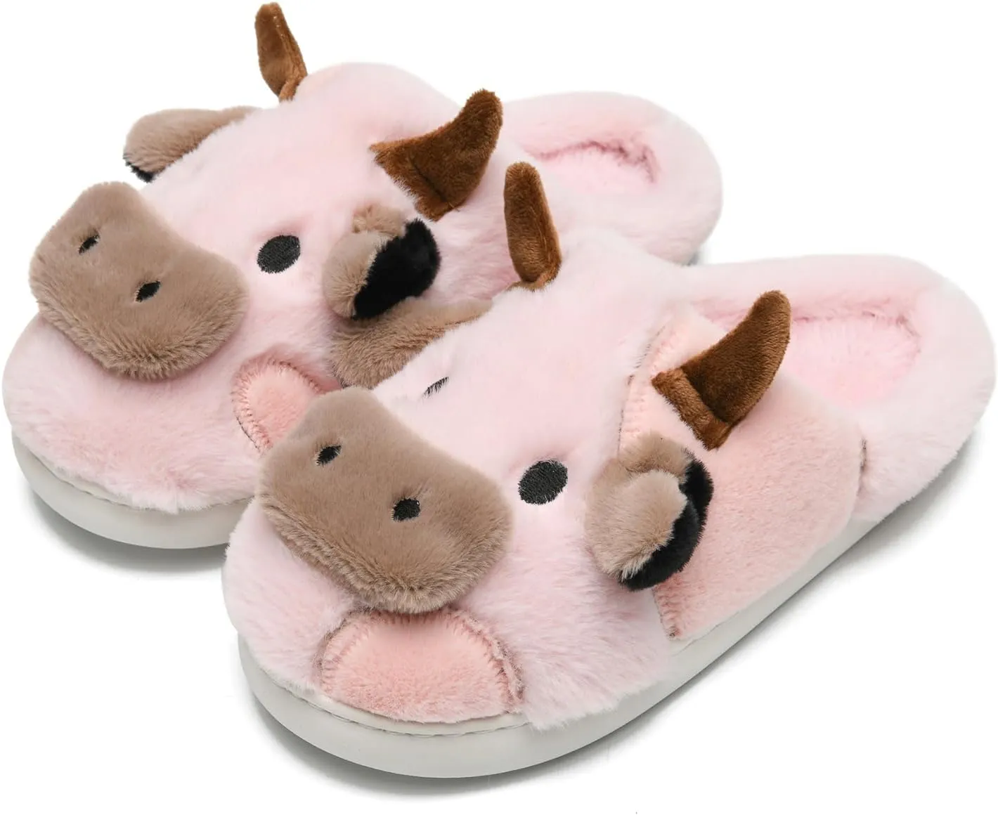 sharllen Fuzzy Cow Slippers for Kids Cute Fluffy Cow Kids House Slippers Toddler Girls Boys Animal Cartoon House Shoes for Indoor Outdoor