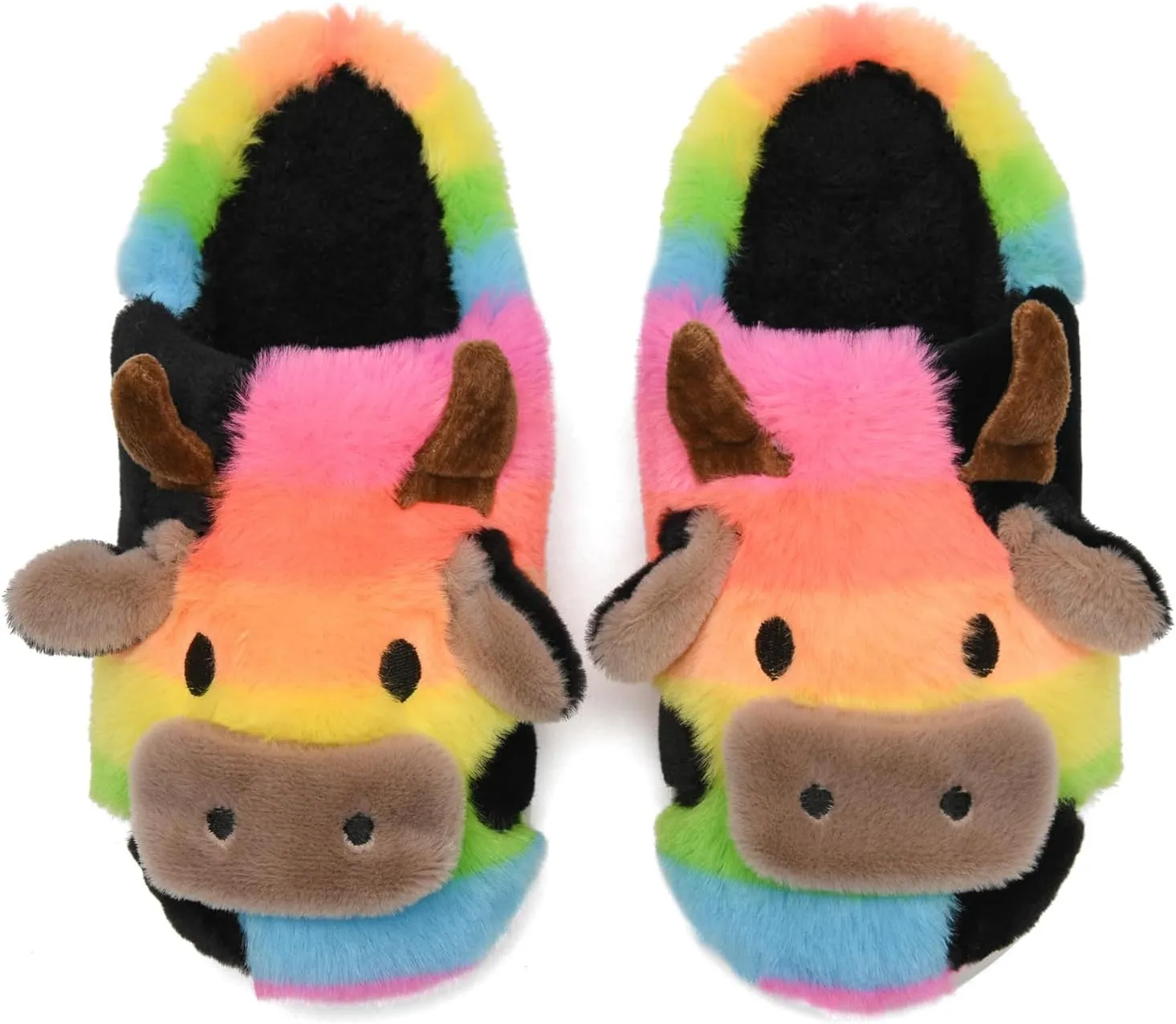 sharllen Fuzzy Cow Slippers for Kids Cute Fluffy Cow Kids House Slippers Toddler Girls Boys Animal Cartoon House Shoes for Indoor Outdoor