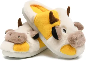 sharllen Fuzzy Cow Slippers for Kids Cute Fluffy Cow Kids House Slippers Toddler Girls Boys Animal Cartoon House Shoes for Indoor Outdoor
