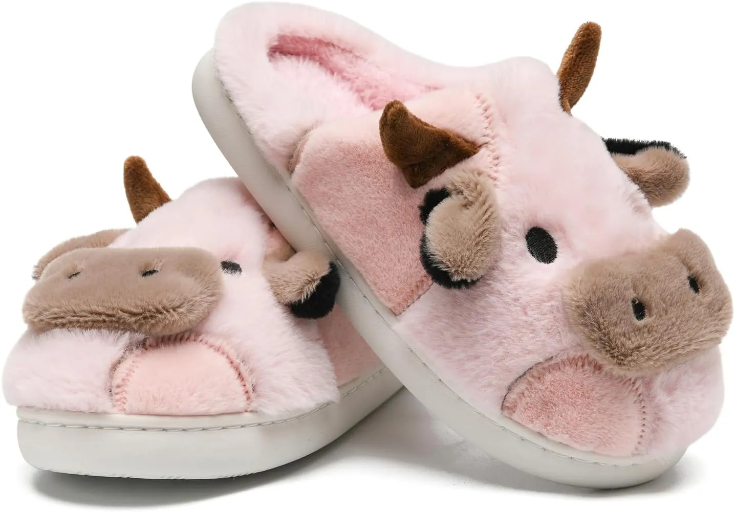 sharllen Fuzzy Cow Slippers for Kids Cute Fluffy Cow Kids House Slippers Toddler Girls Boys Animal Cartoon House Shoes for Indoor Outdoor