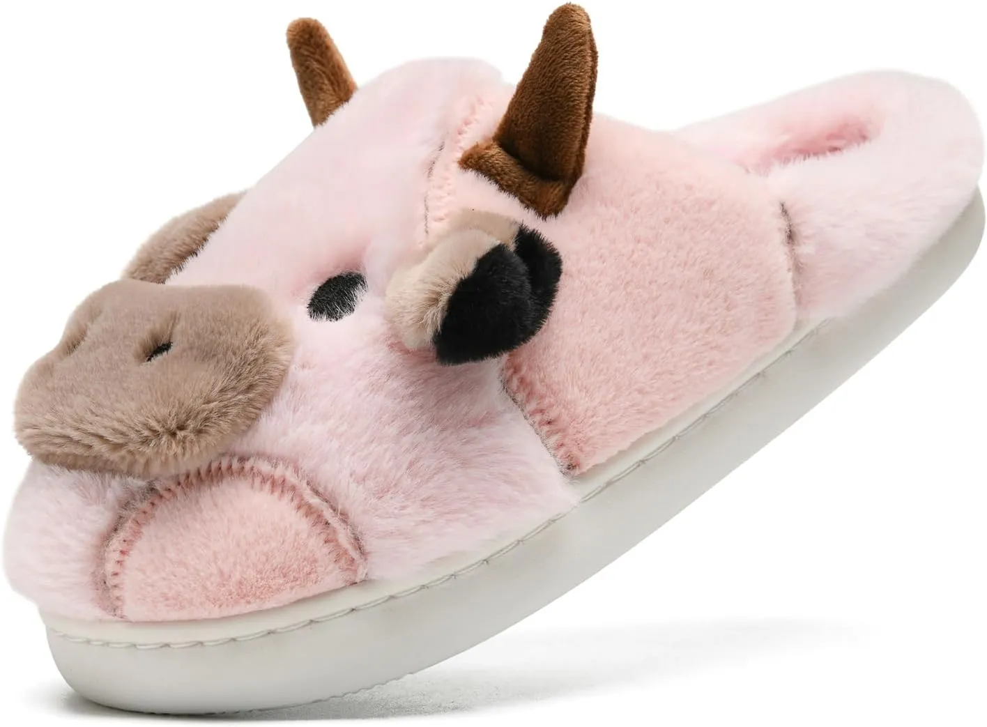 sharllen Fuzzy Cow Slippers for Kids Cute Fluffy Cow Kids House Slippers Toddler Girls Boys Animal Cartoon House Shoes for Indoor Outdoor