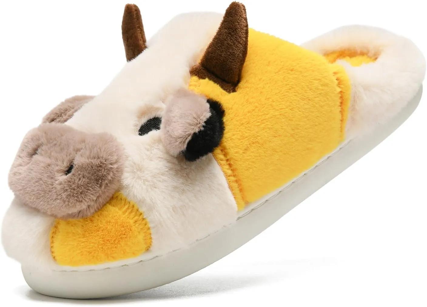 sharllen Fuzzy Cow Slippers for Kids Cute Fluffy Cow Kids House Slippers Toddler Girls Boys Animal Cartoon House Shoes for Indoor Outdoor