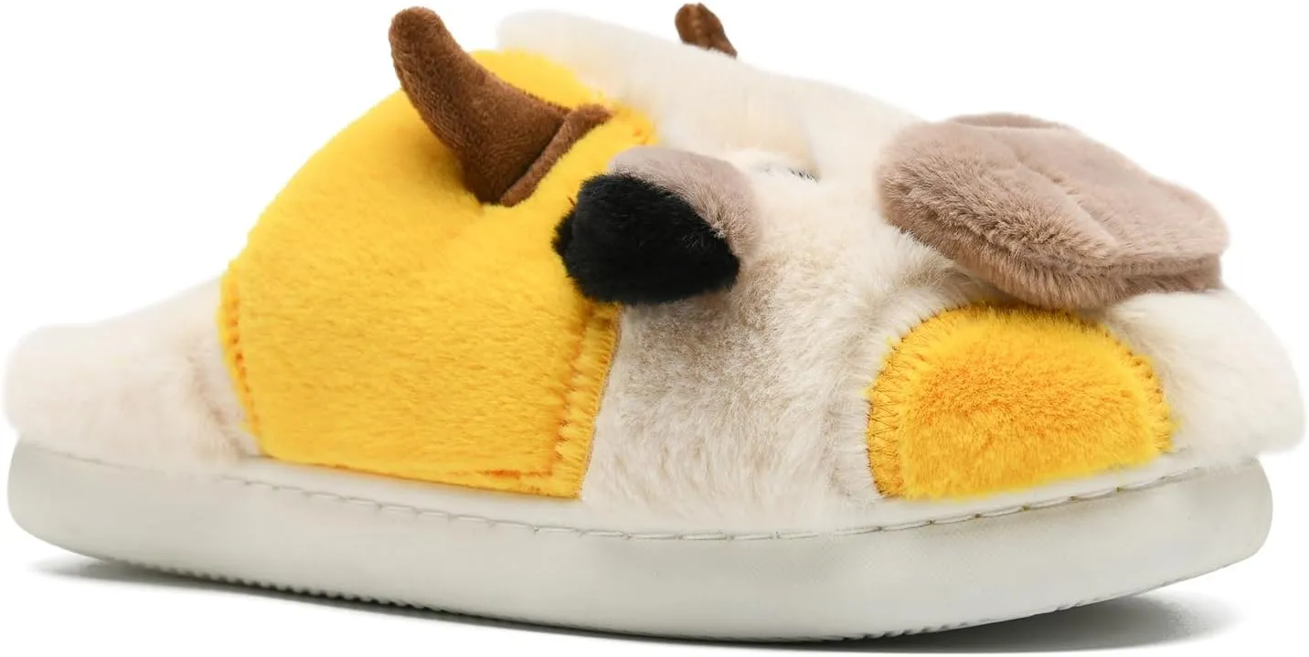 sharllen Fuzzy Cow Slippers for Kids Cute Fluffy Cow Kids House Slippers Toddler Girls Boys Animal Cartoon House Shoes for Indoor Outdoor