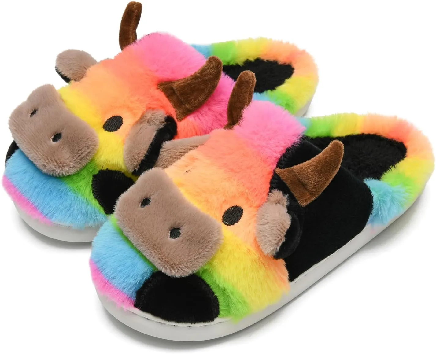 sharllen Fuzzy Cow Slippers for Kids Cute Fluffy Cow Kids House Slippers Toddler Girls Boys Animal Cartoon House Shoes for Indoor Outdoor