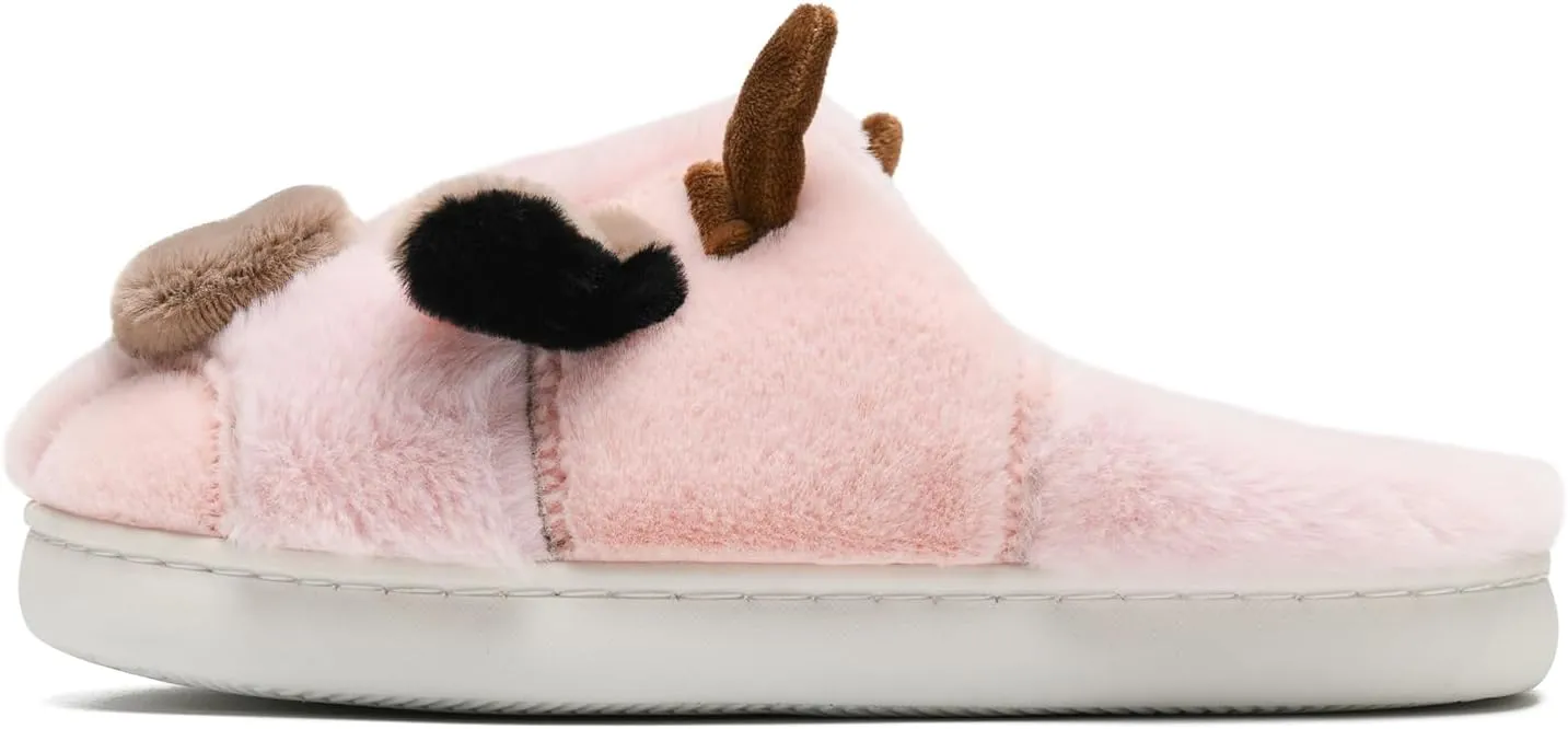 sharllen Fuzzy Cow Slippers for Kids Cute Fluffy Cow Kids House Slippers Toddler Girls Boys Animal Cartoon House Shoes for Indoor Outdoor