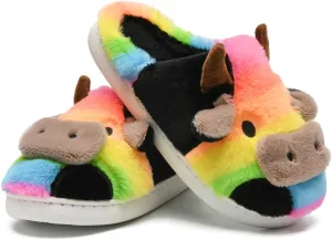 sharllen Fuzzy Cow Slippers for Kids Cute Fluffy Cow Kids House Slippers Toddler Girls Boys Animal Cartoon House Shoes for Indoor Outdoor