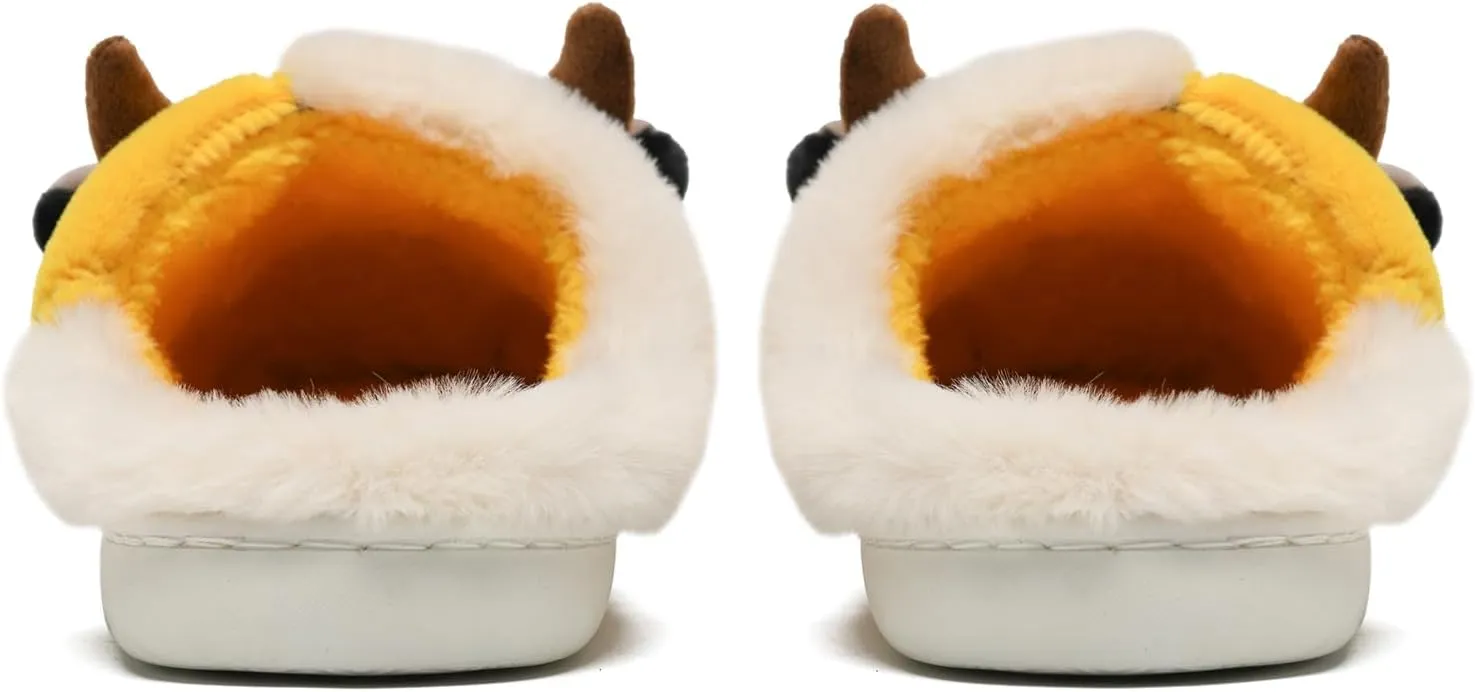 sharllen Fuzzy Cow Slippers for Kids Cute Fluffy Cow Kids House Slippers Toddler Girls Boys Animal Cartoon House Shoes for Indoor Outdoor